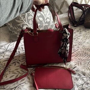 Anne Klein Red Handbag with Scarf Accent